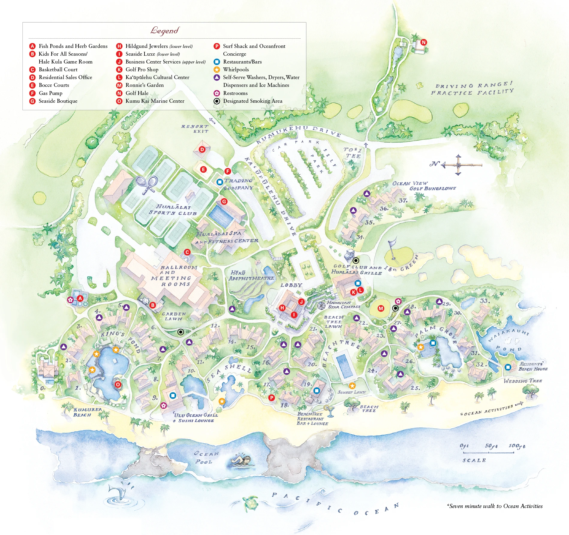 An illustrated Four Seasons Hualalai map.