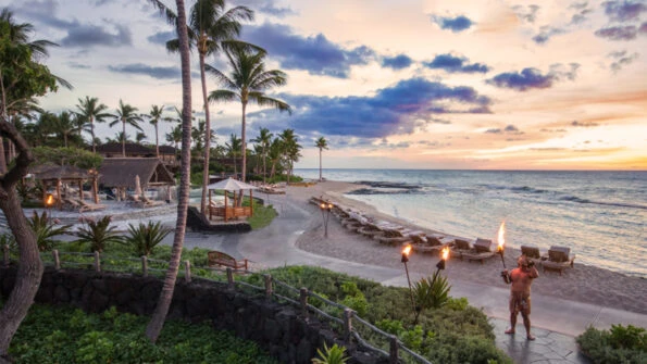 The beach at dusk in front of Four Seasons Hualalai.