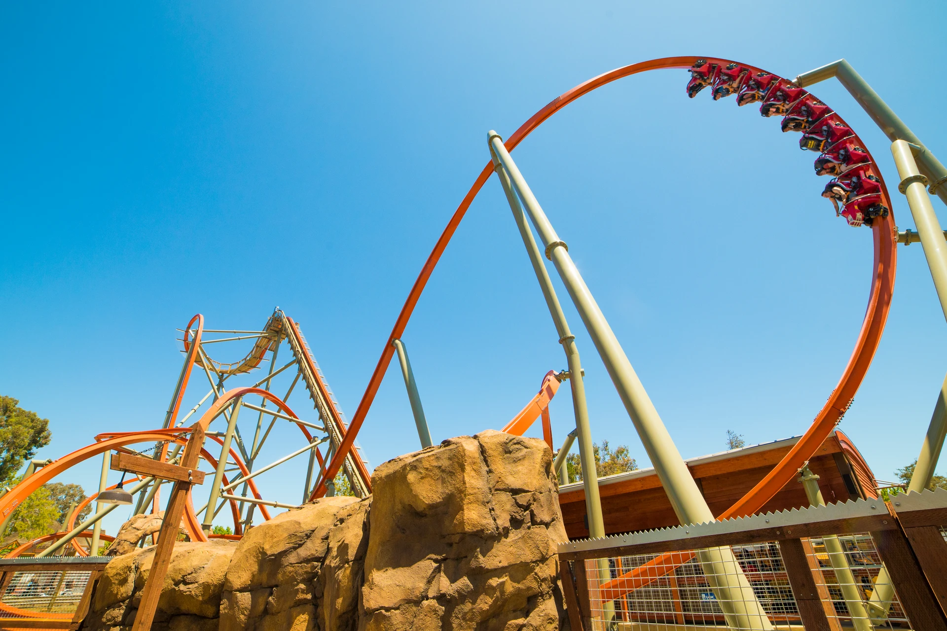 People ride a big roller coaster at California's Great America.