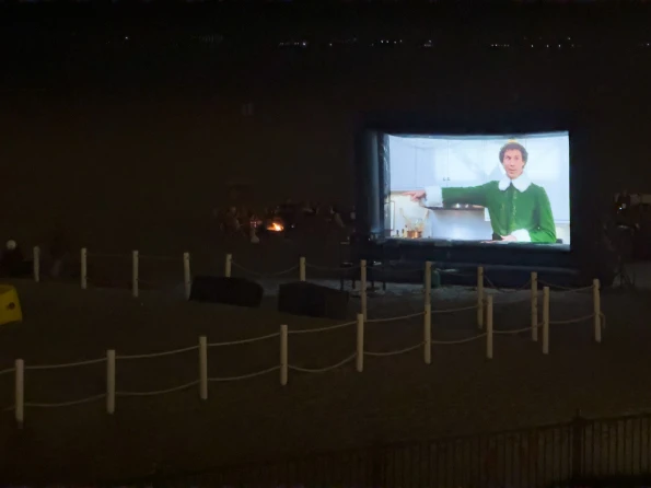 Elf plays on a beach movie screen at Hotel del Coronado Christmas.