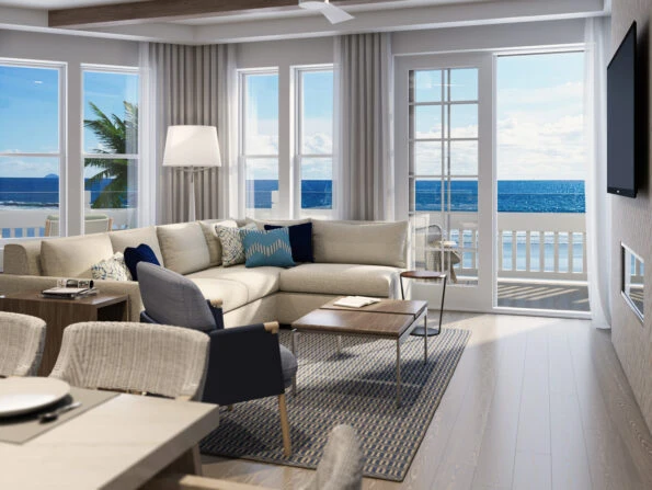 A living room at Hotel del Coronado's Shore House