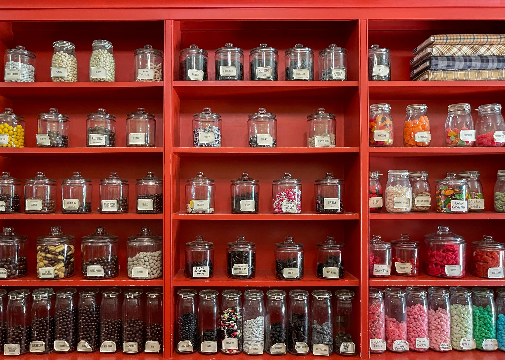 Candy jars lining the wall at Rust General Store.