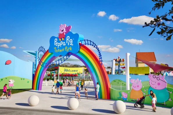 The colorful entrance sign to Peppa Pig Theme Park in Florida.