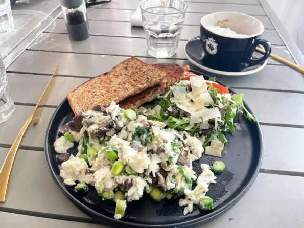 Protein scramble at Sugar and Scribe La Jolla breakfast restaurant.