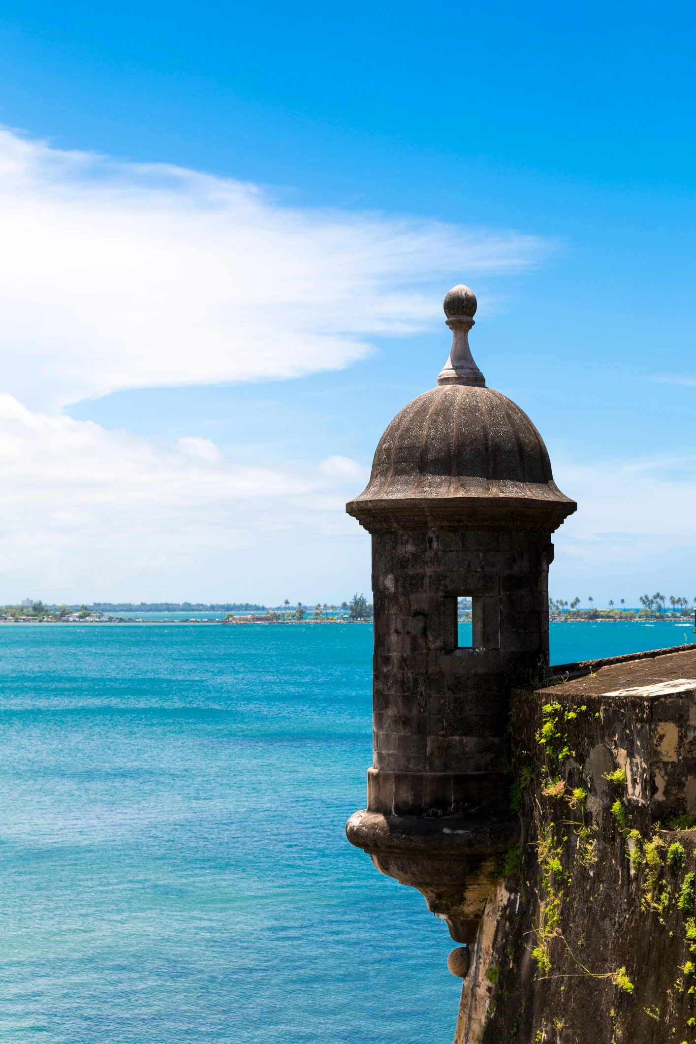 Historic Spanish watchtower overlooking San Juan Bay in Puerto Rico