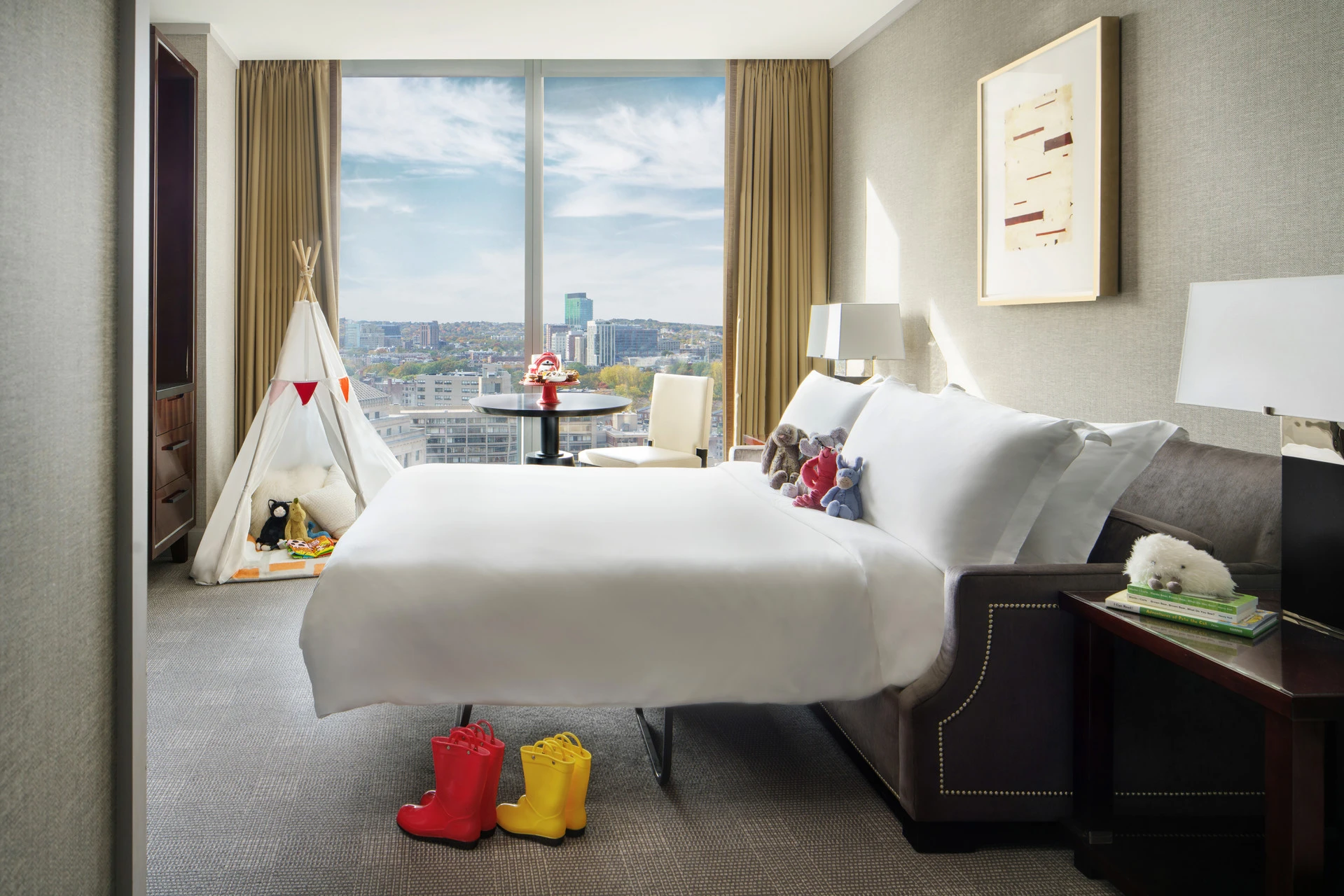 A kids tent set up in a room at Four Seasons One Dalton Street Boston