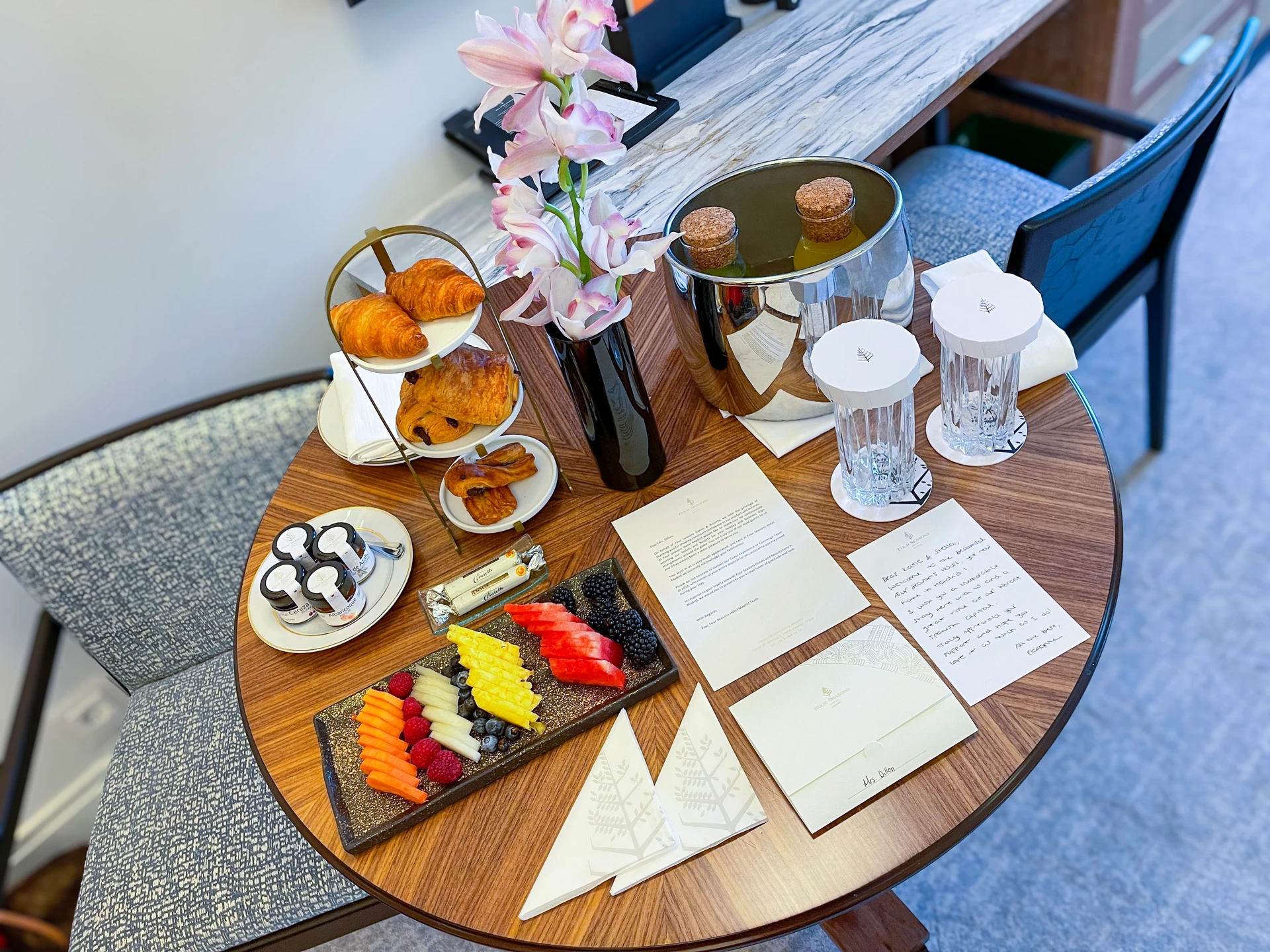 Our welcome amenity upon checking in to Four Seasons Hotel Madrid.