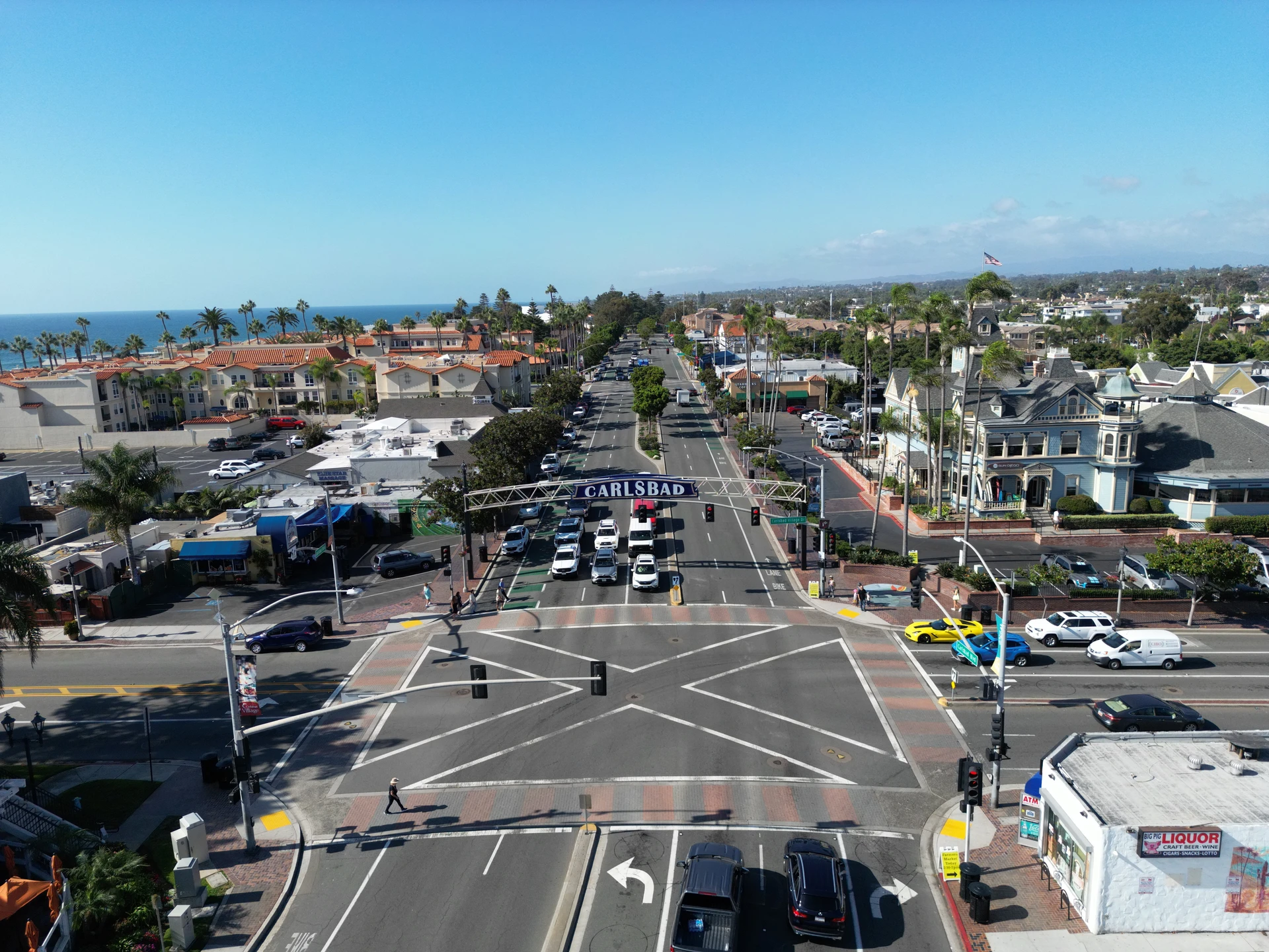 An aerial view of Carlsbad Village.