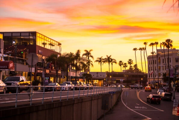 Parked cars and streets of La Jolla's downtown area near the Cove.