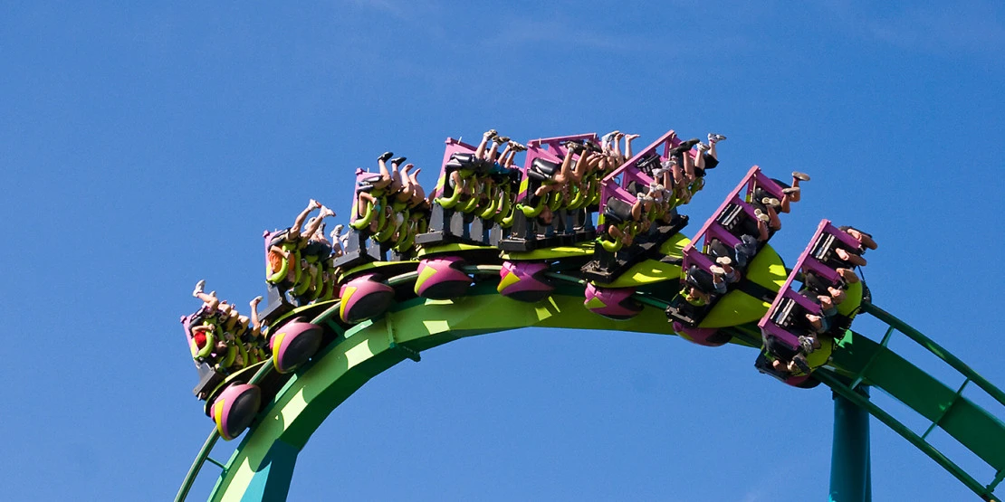 Riders on a Cedar Point roller coaster.