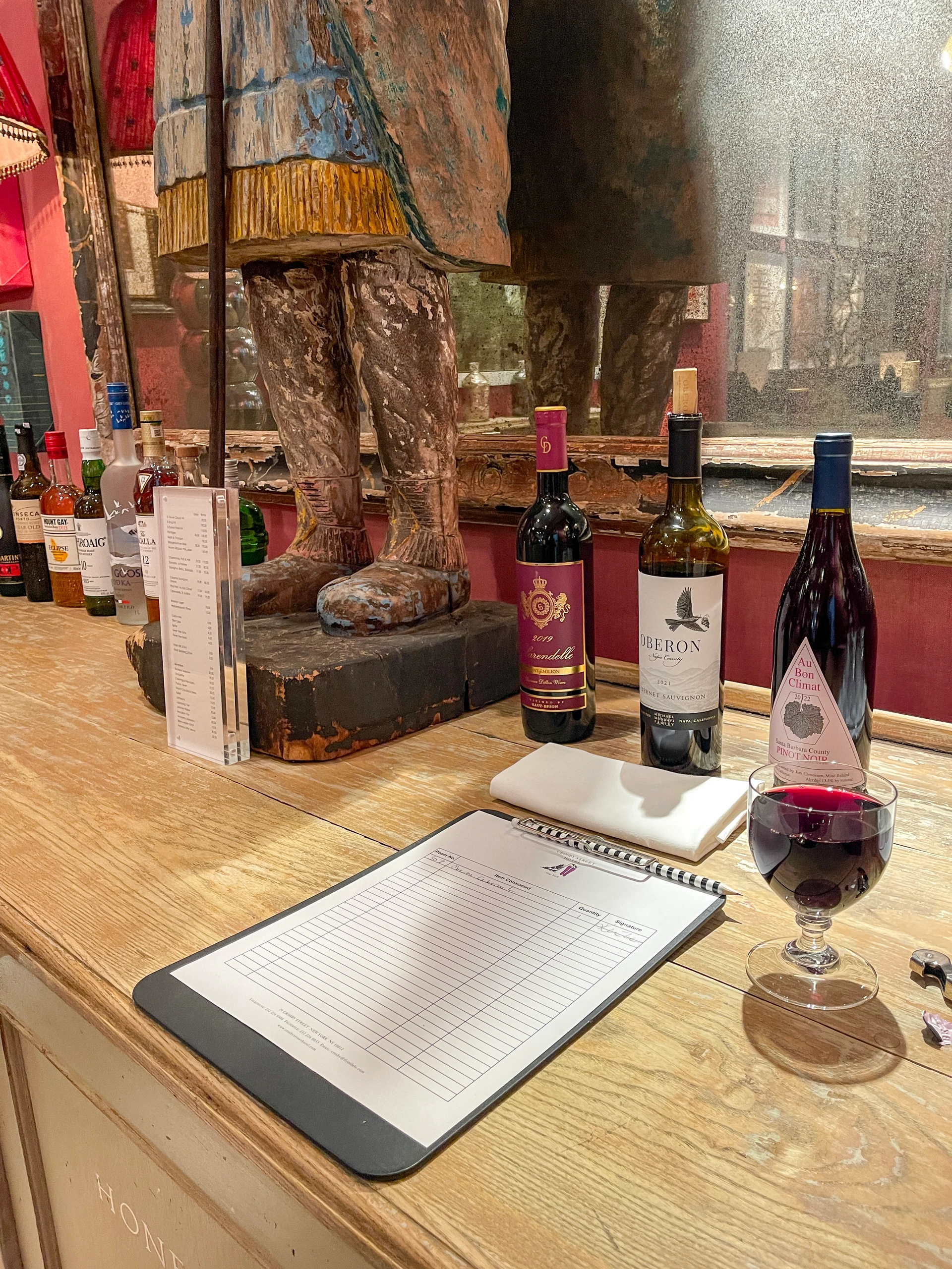 Pour your own wine with sign out sheet in The Drawing Room.