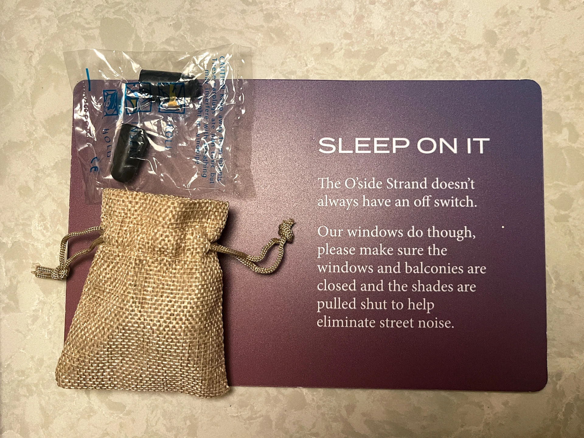 Ear plugs provided in my room at Mission Pacific Hotel in Oceanside.