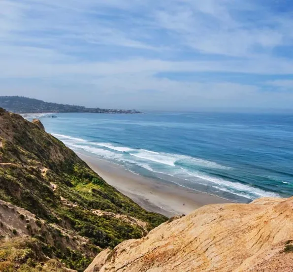 View from the cliffs down to Black's Beach in La Jolla.