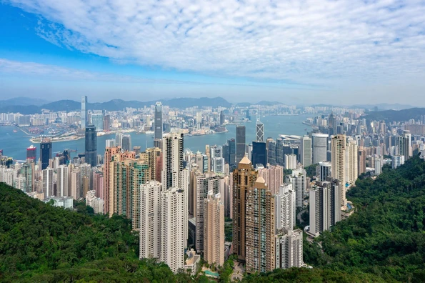 Hong Kong skyline at dusk from a Sky Terrace vantage