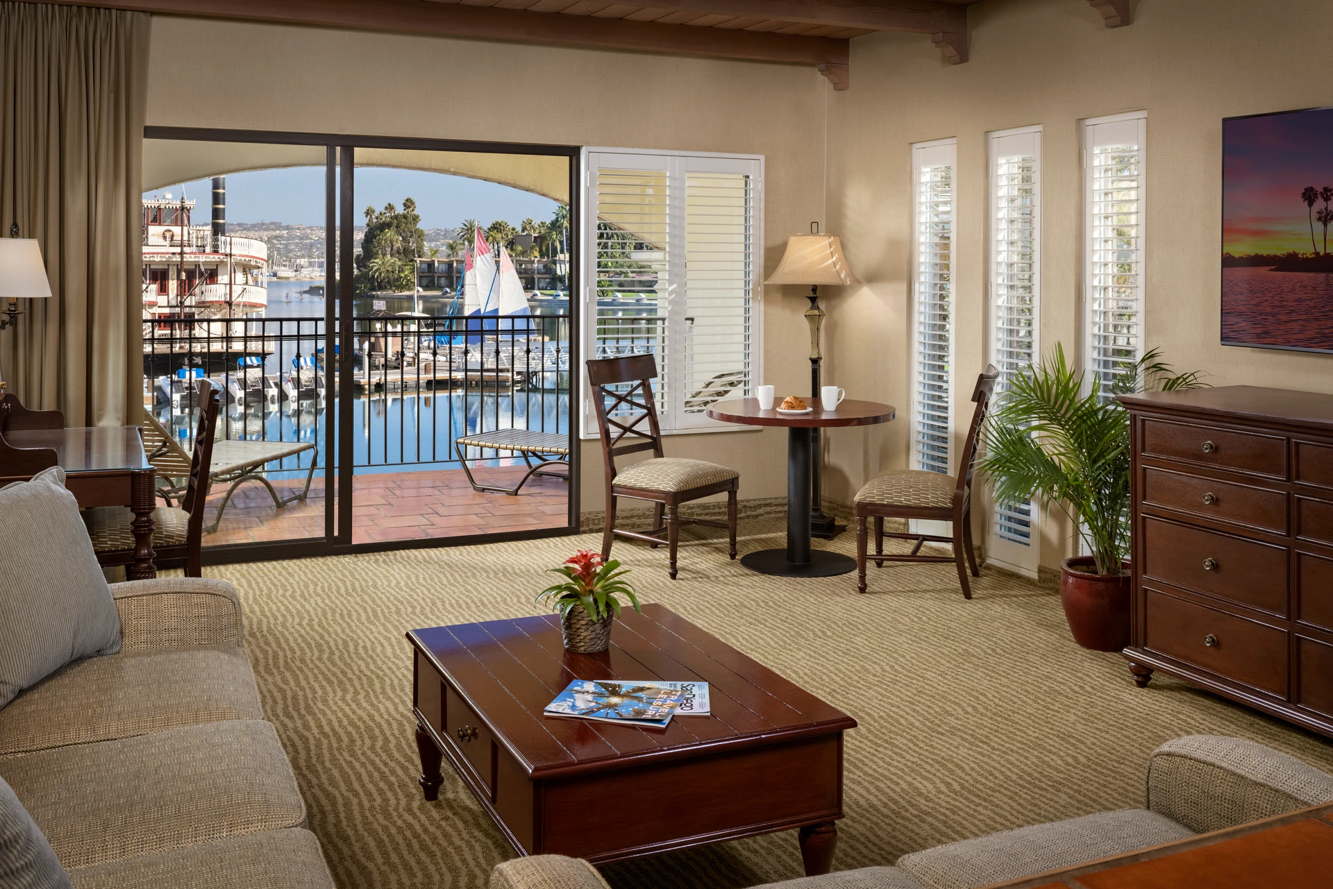 Marina Suite room living room with View at Bahia Resort
