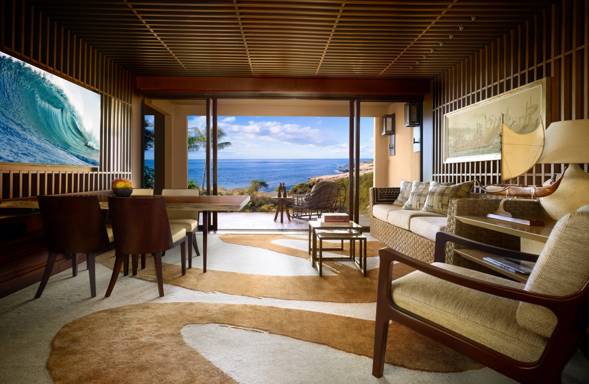 Ohana Ocean Front Suite Living Room area at Four Seasons Lanai