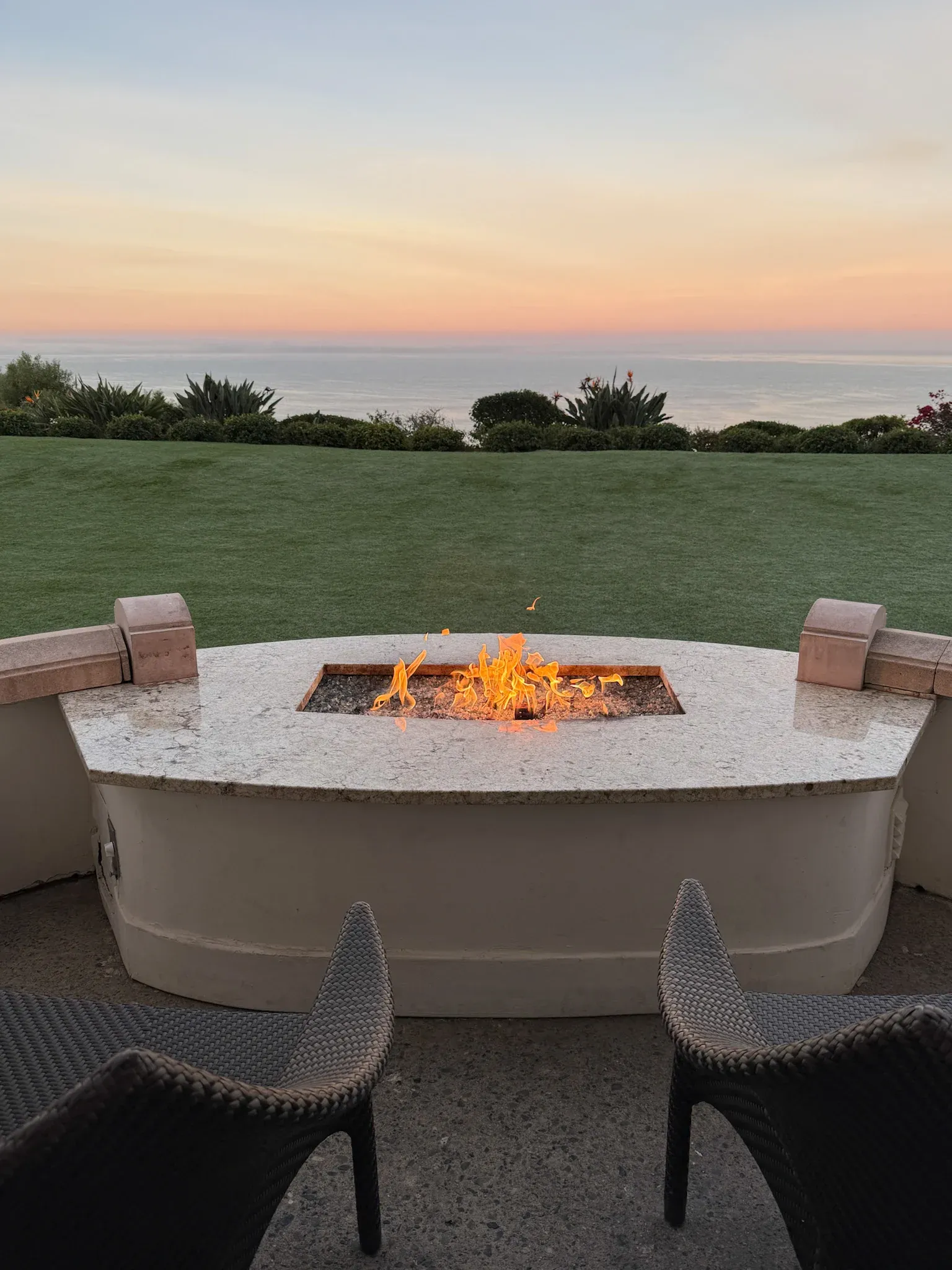 The fire pit on the terrace of our fireside room.
