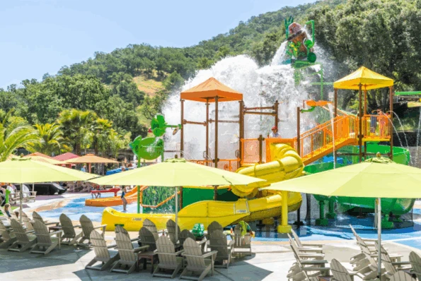 Brave Bucket splash pad water attraction at Gilroy Gardens
