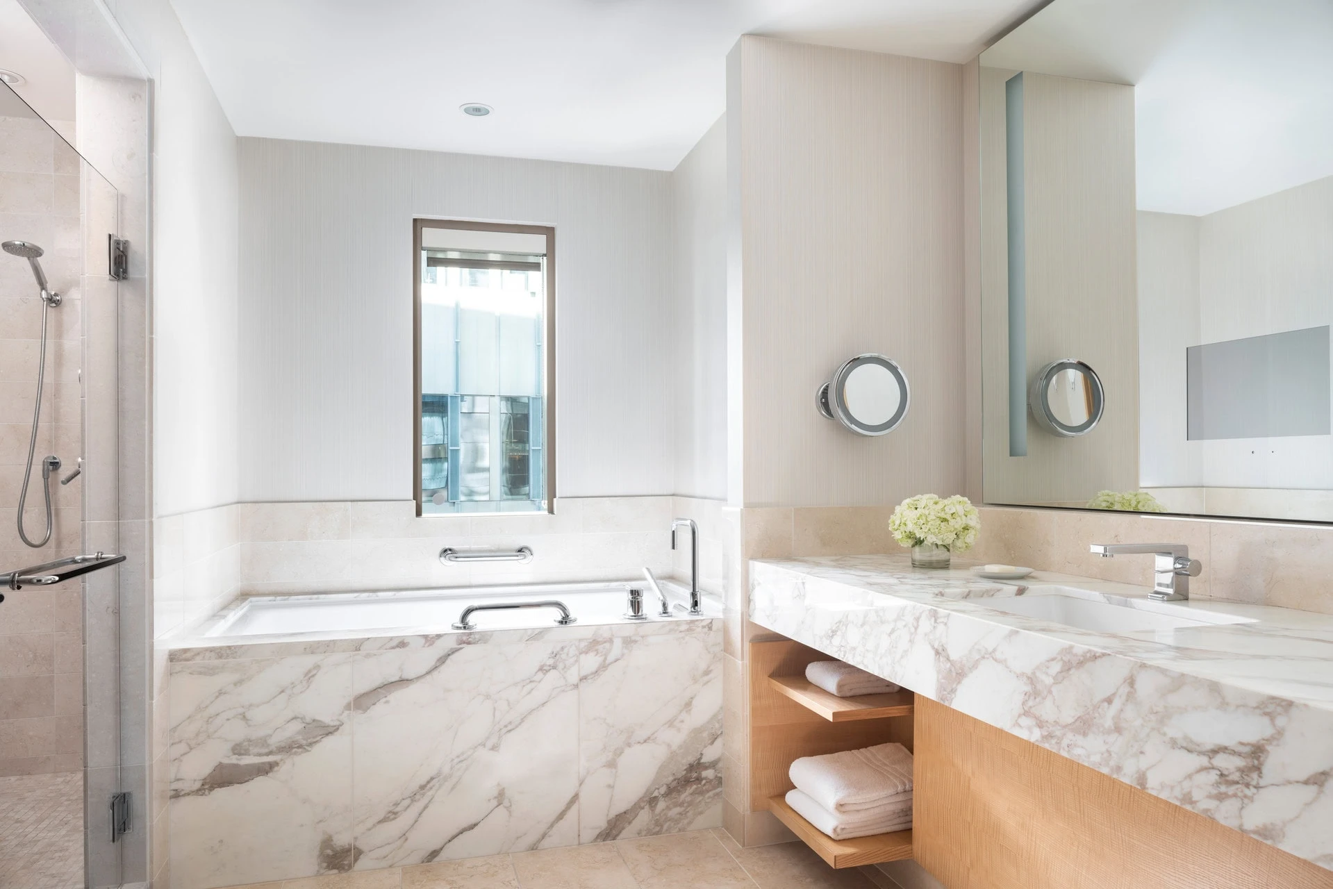 Marble bathroom interior at Four Seasons Seattle.