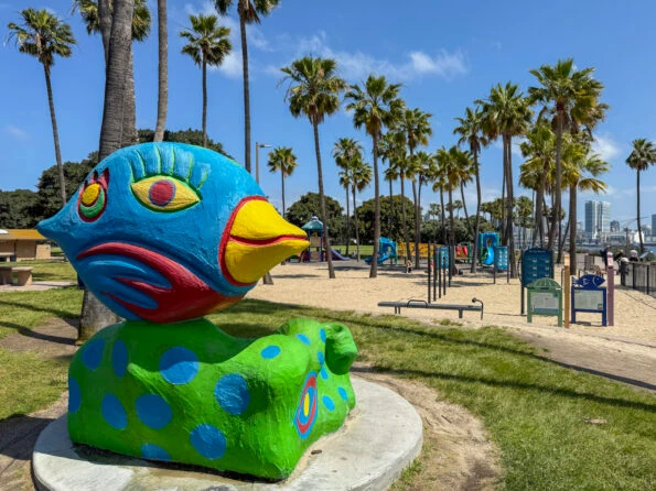 Colorful sculpture in front of Tidelands Park playground in Coronado Island.