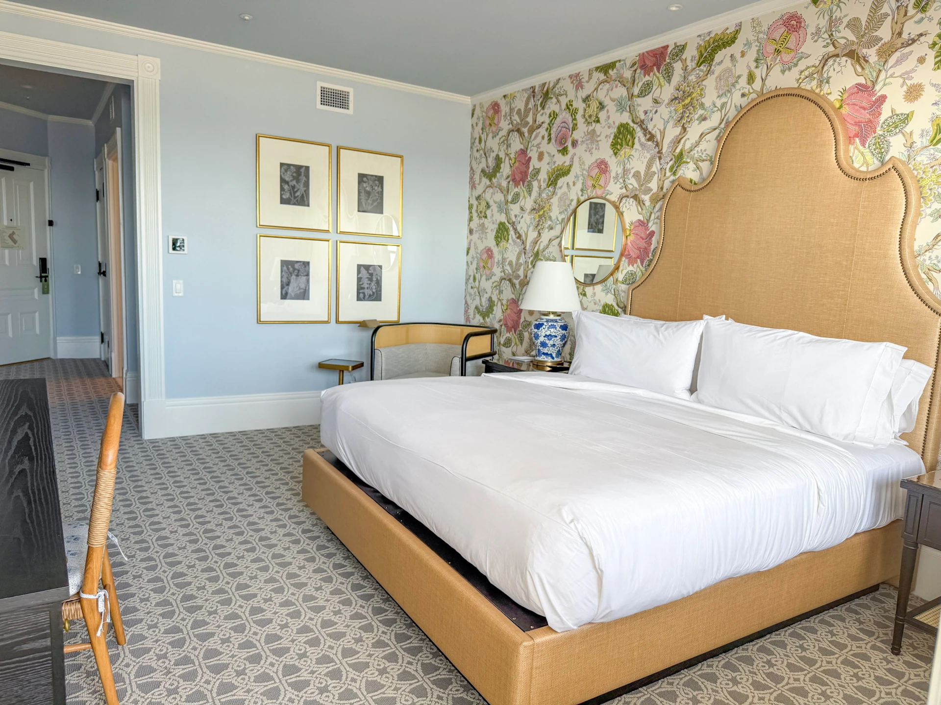 The view of my Victorian room at Hotel del Coronado looking toward the door.