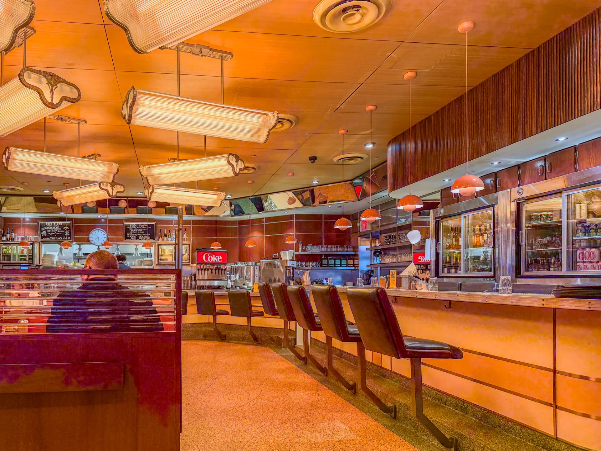 The soda fountain and bar seating at Soho Diner.