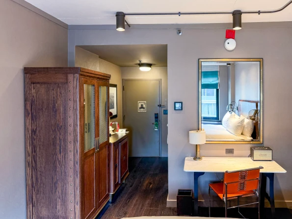 The armoire, desk and mirror area in my room at Soho Grand Hotel NYC.