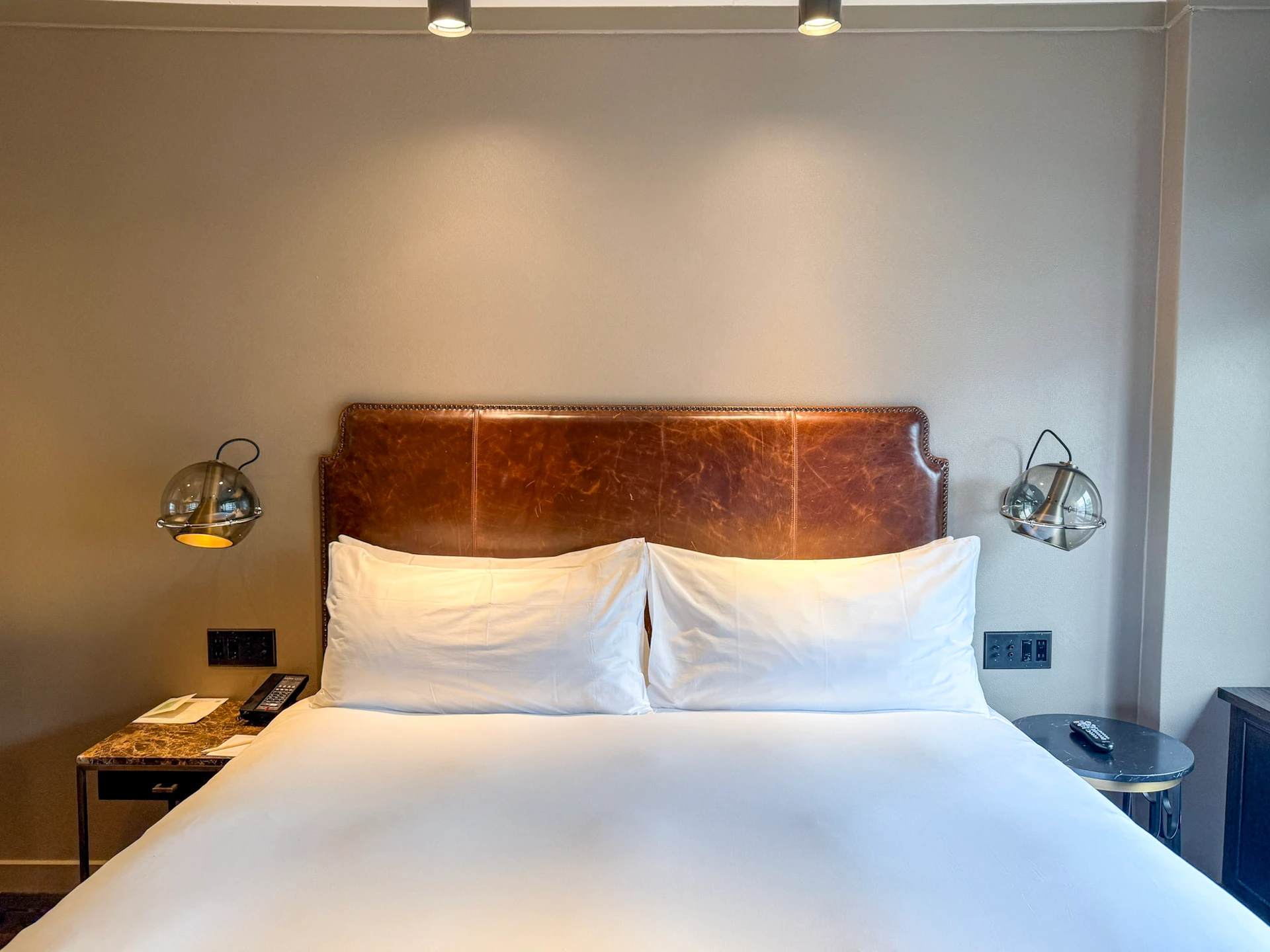 My king bed and leather headboard in the Grand Deluxe King.