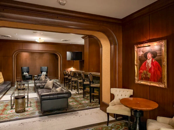 St Anthony Bar interior with sofas and barstools.