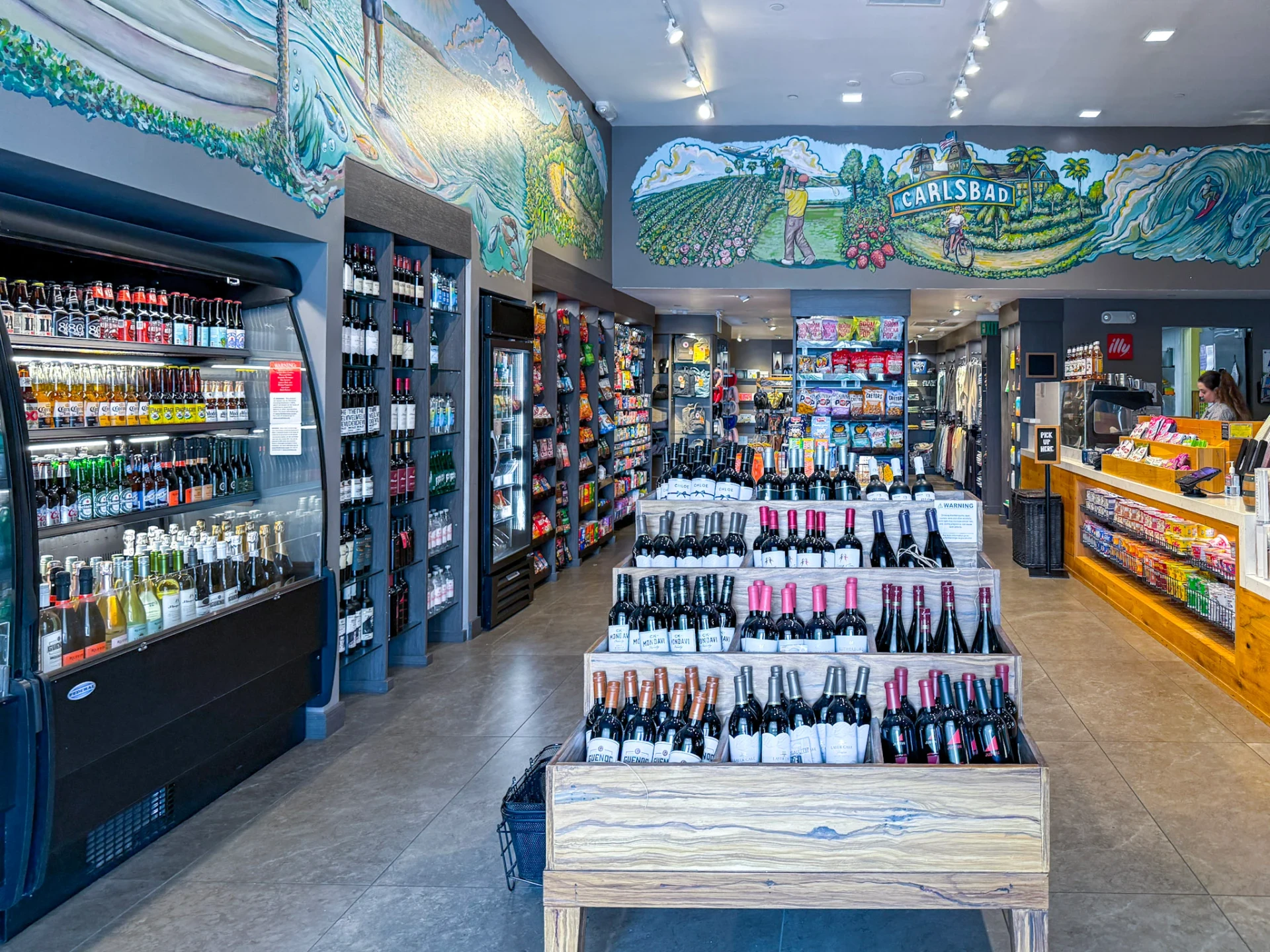 Wine, sodas, and snacks inside the large grab and go market at Park Hyatt Aviara.