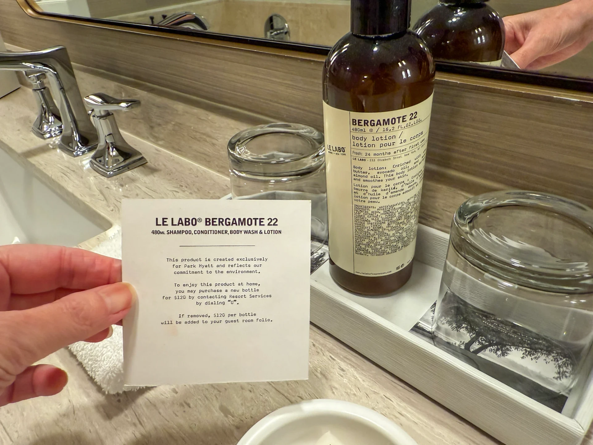 The custom Le Labo Bergamote 22 full size body lotion in my bathroom.