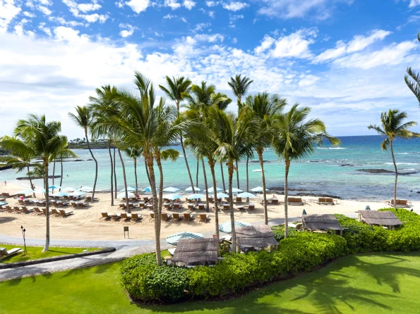 Beach view from my oceanfront room at Mauna Lani resort on Hawaii's Big Island.