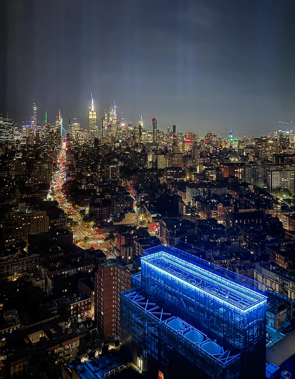 The skyline night view to the Empire State buiding from my room.