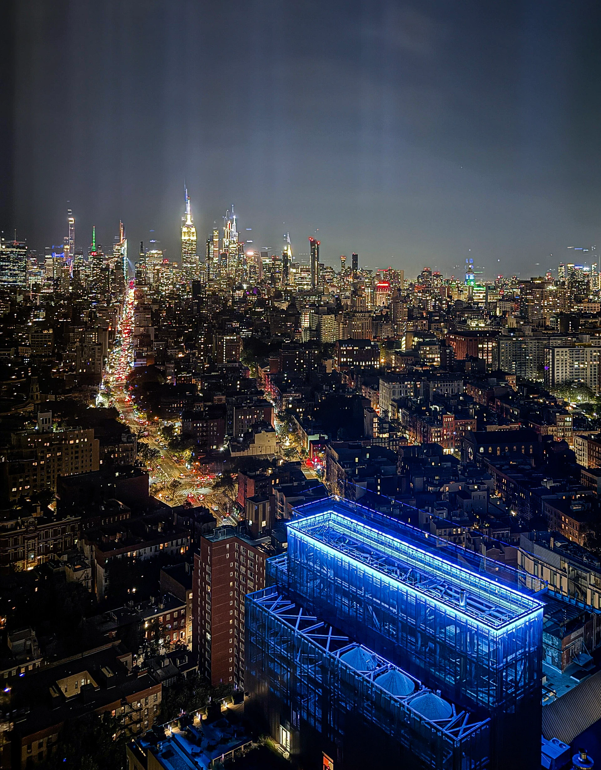The skyline night view to the Empire State buiding from my room.
