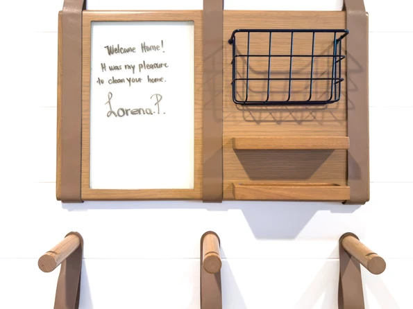 Note from housekeeping on a white board in a Shore House villa.