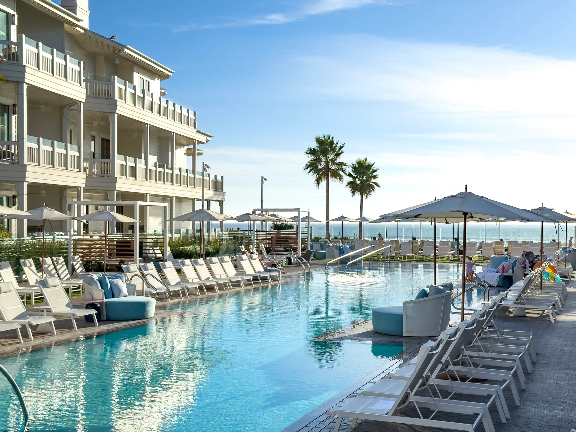 The swimming pool in late afternoon sun at Shore House at The Del.