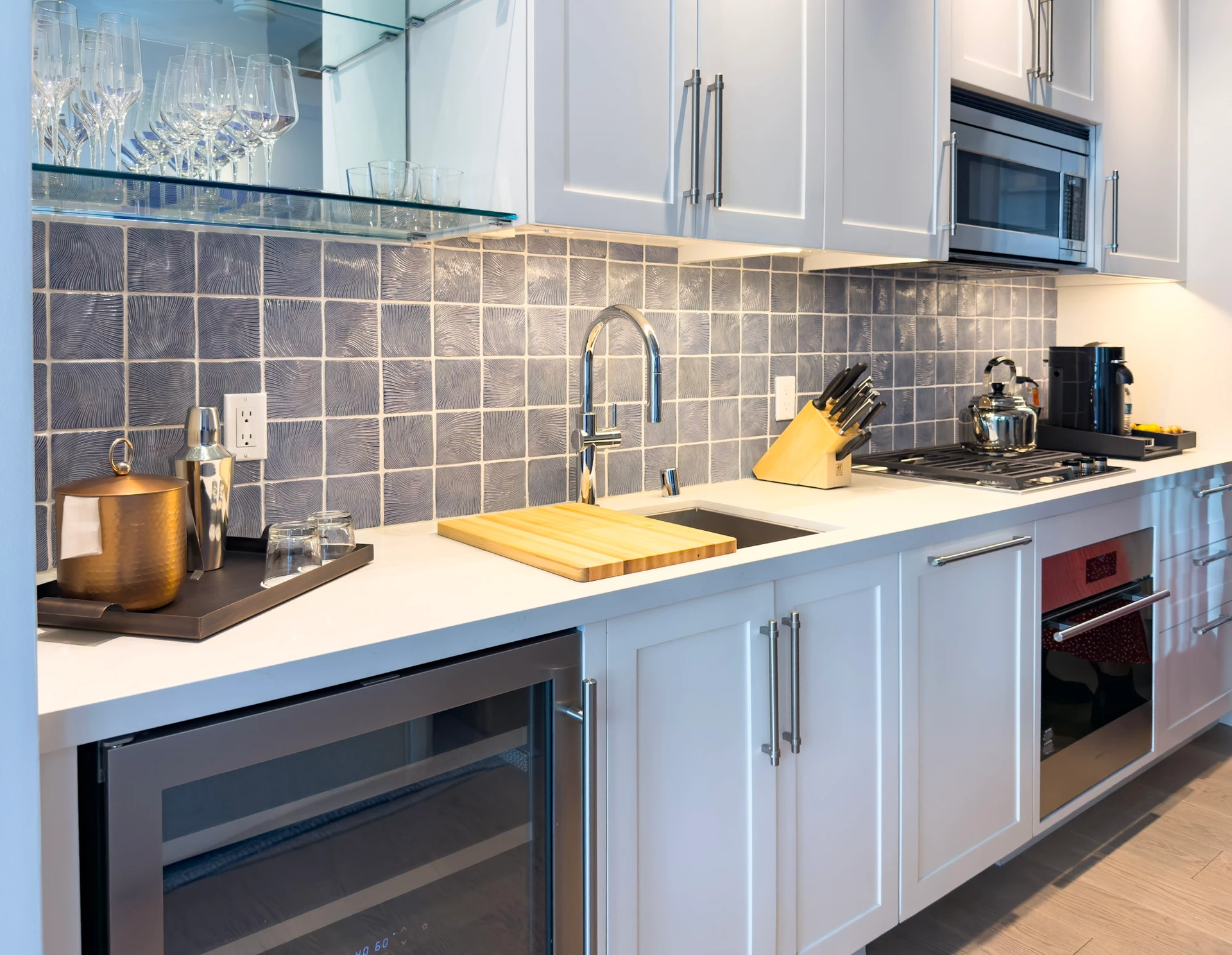 A kitchen set up with appliances at Shore House at The Del.