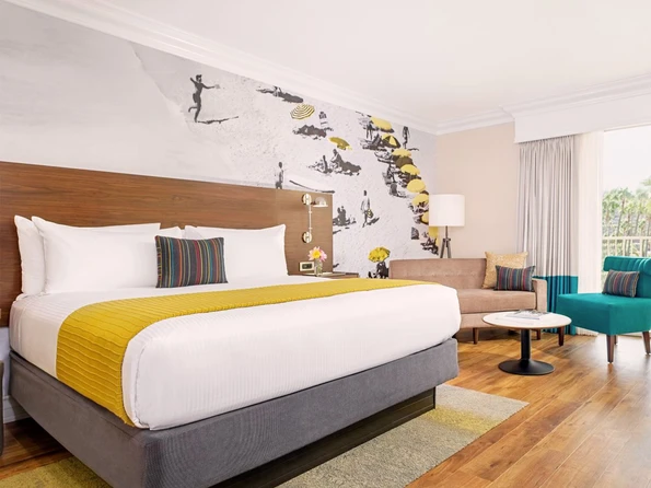 A king bedroom at Town and Country Resort.