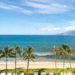 Ocean view over the beach and cabanas at Hyatt Regency Maui in Kaanapali.