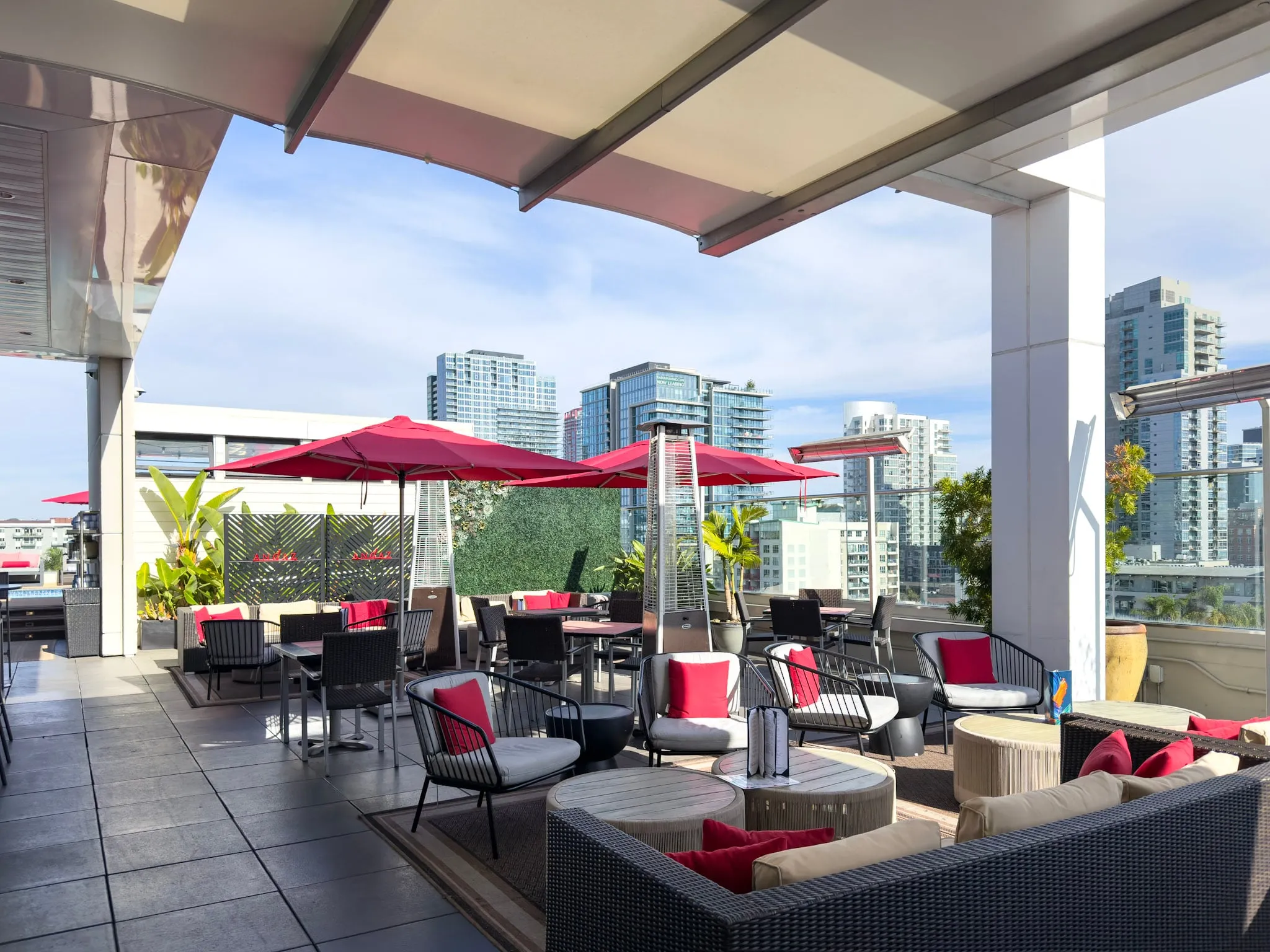 The lounge area on the rooftop of Andaz San Diego.