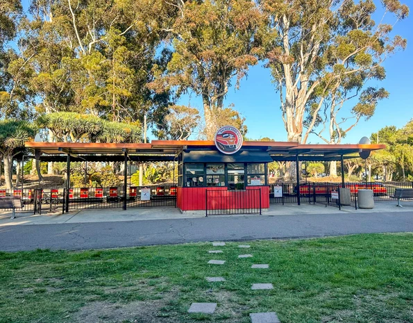 The Balboa Park Miniature Train parked at the "station."