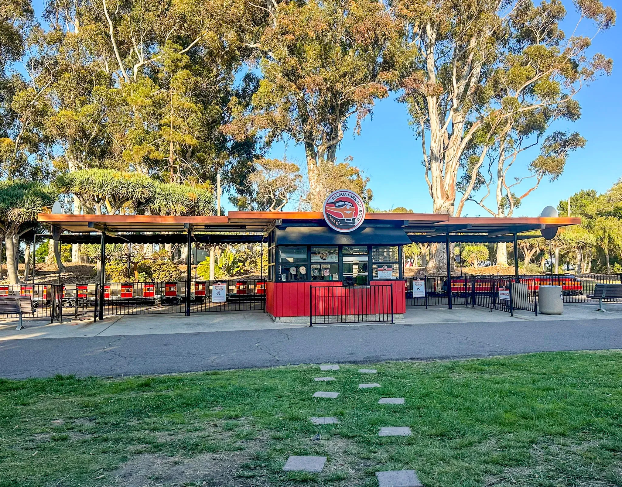 The Balboa Park Miniature Train parked at the "station."