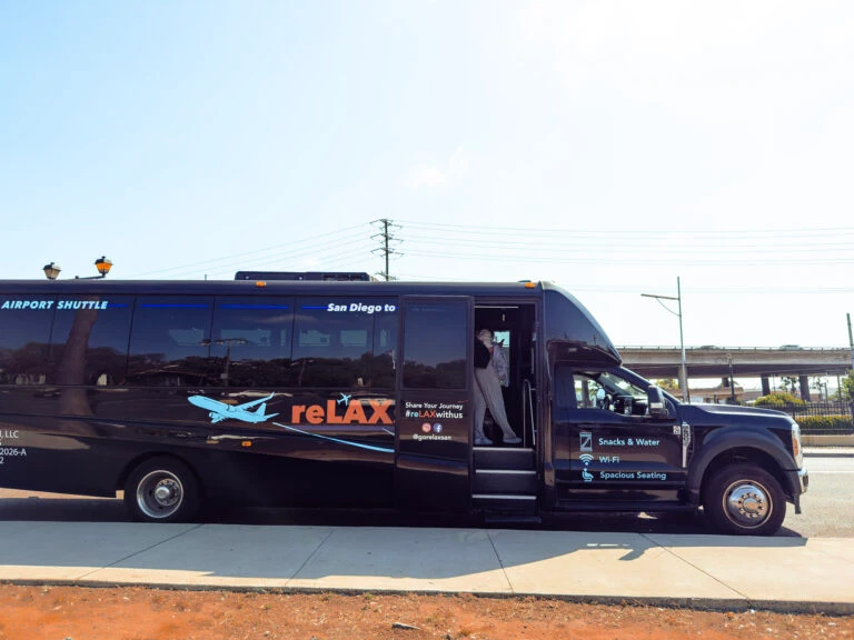 The reLAXsan shuttle waits at Old Town for guests to arrive.