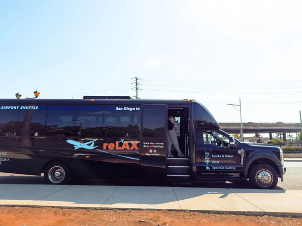 The reLAXsan shuttle waits at Old Town for guests to arrive.