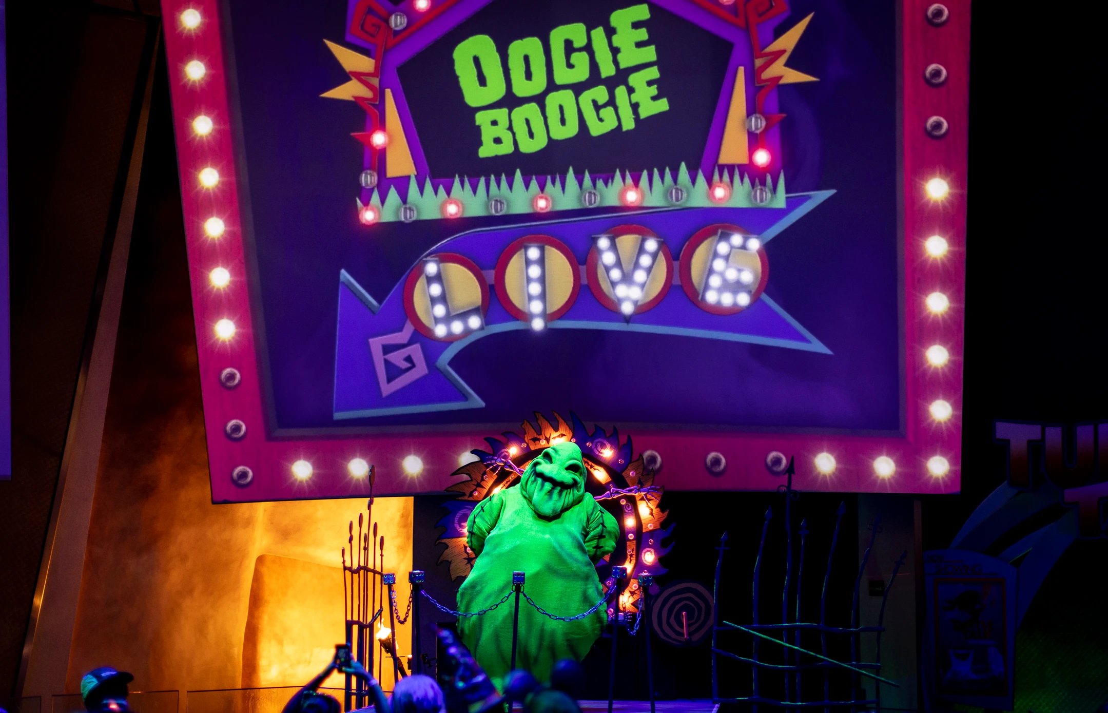 Oogie Boogie on stage at Disneyland Halloween.