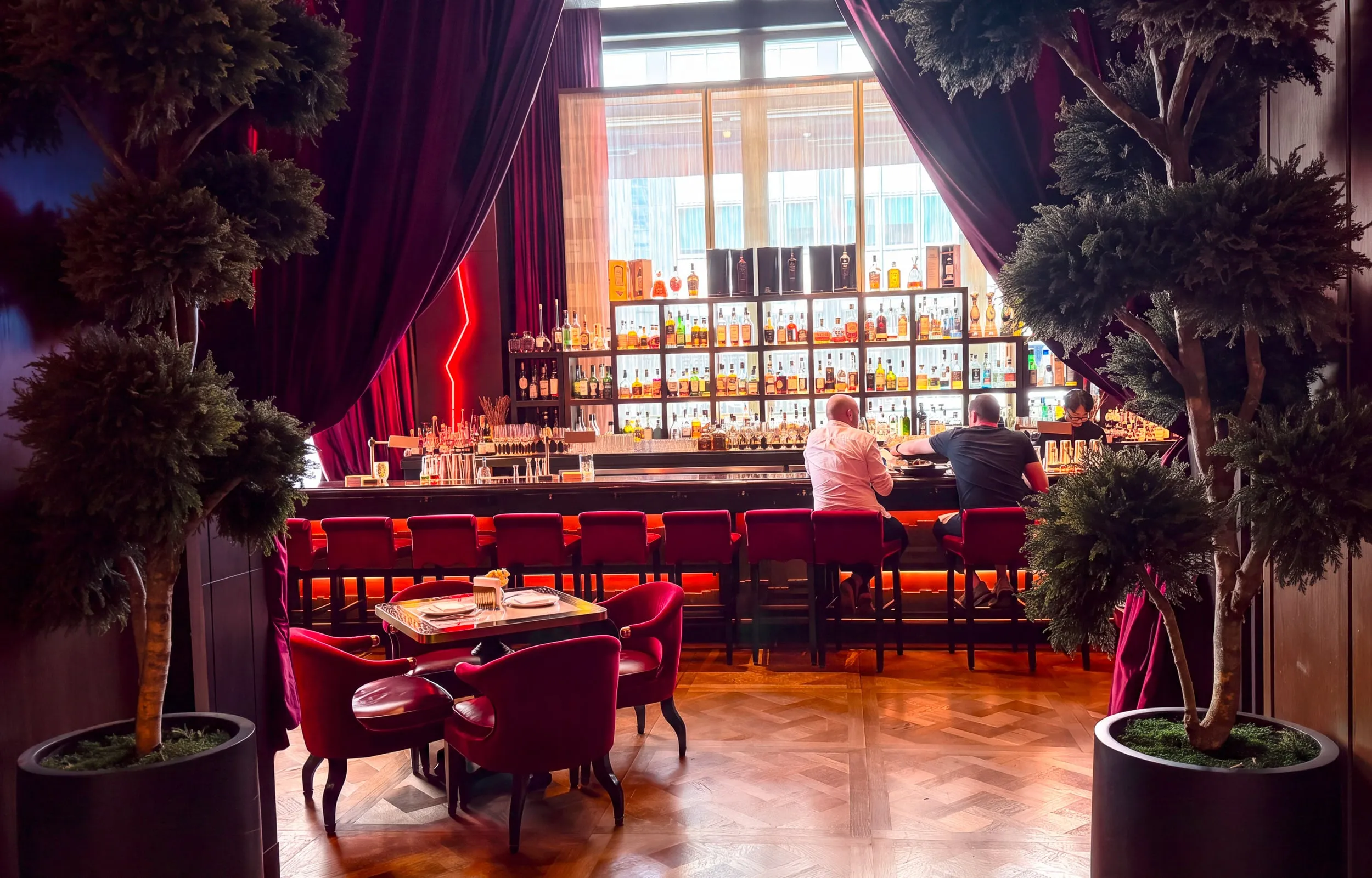 The bar at CUT by Wolfgang Puck at Four Seasons Hotel New York Downtown.