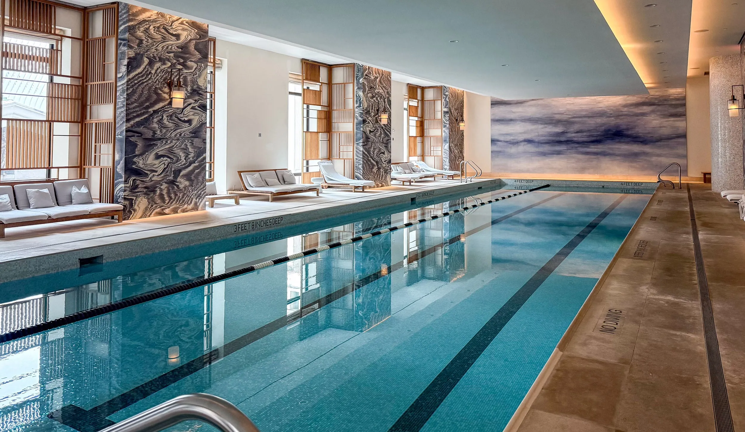 The 75-foot indoor lap pool at Four Seasons Hotel New York Downtown.