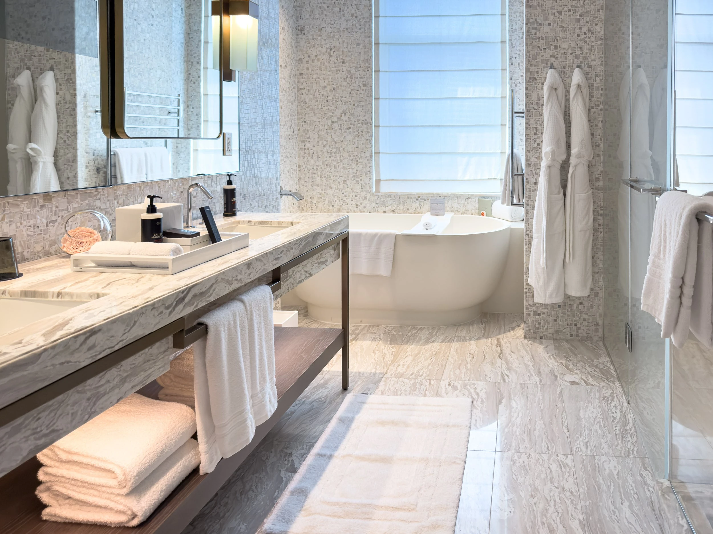The main marble bathroom in the Tribeca Suite.