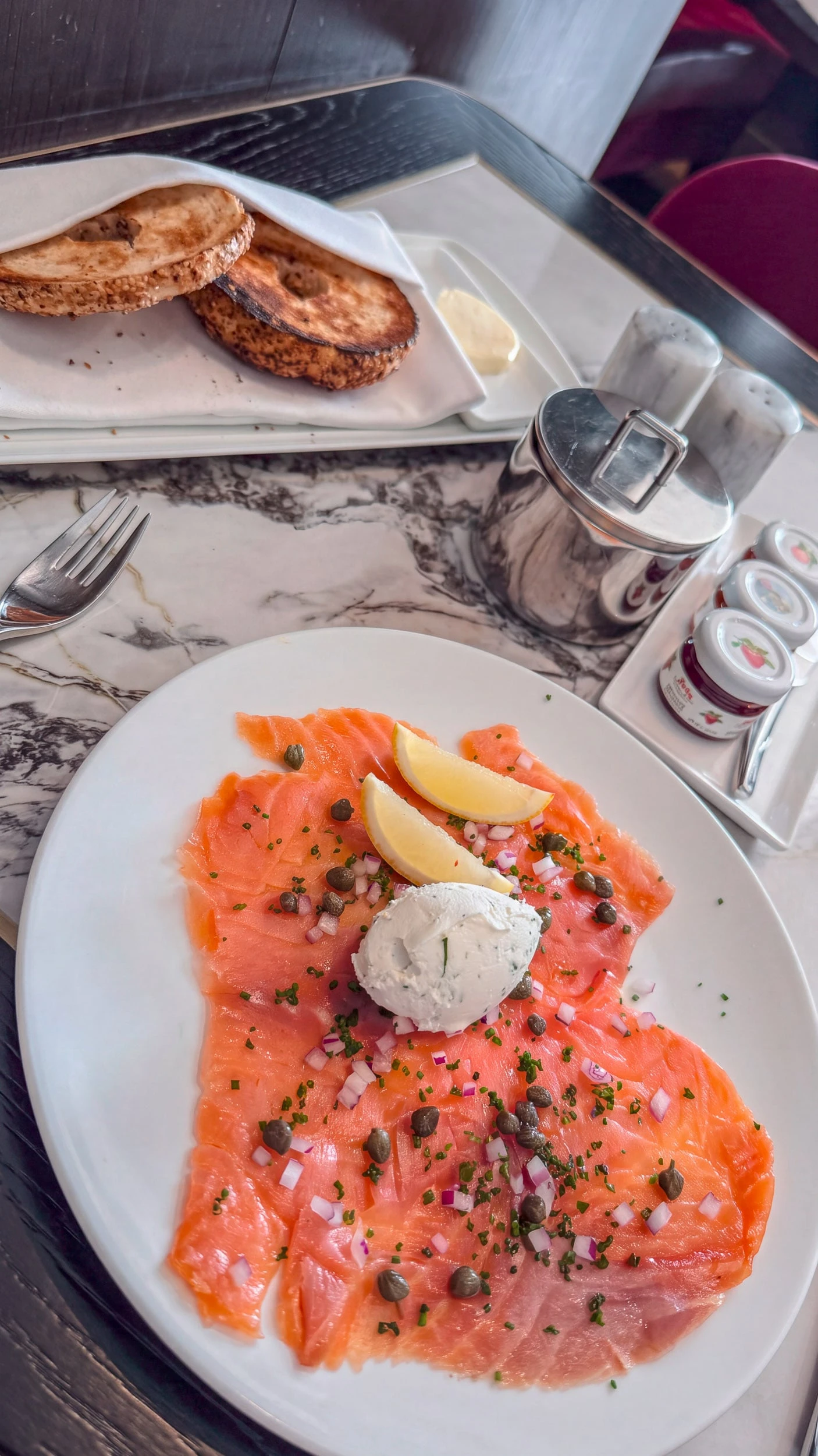 My bagel with lox on a separate plate (outstanding).