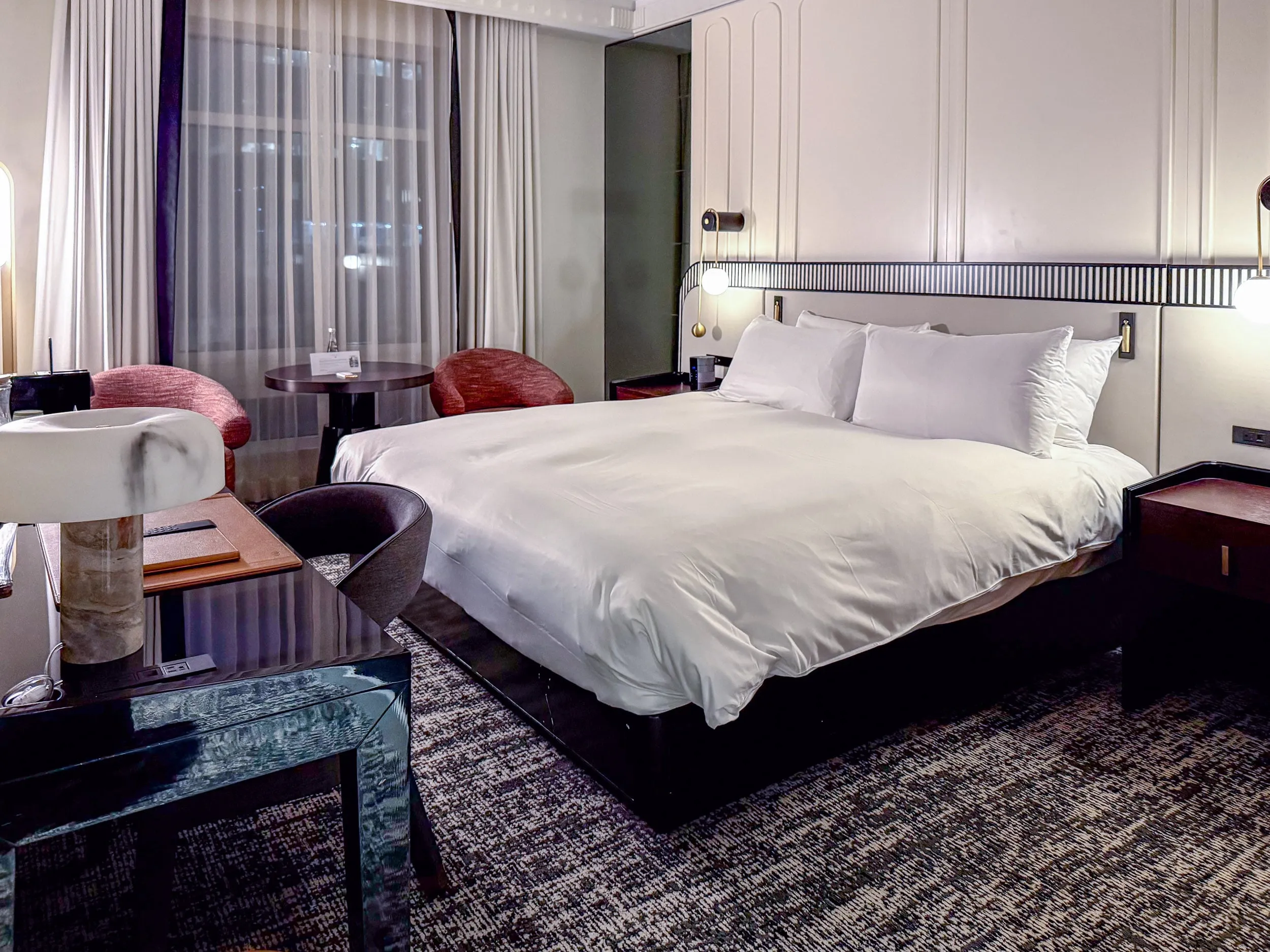 My comfy bed inside my room at Sofitel New York City.